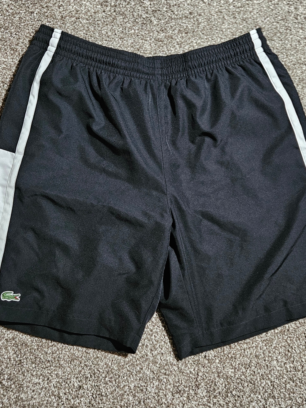 Lacoste Large Men's Lightweight Colorblock Stripe Tennis Shorts Black White